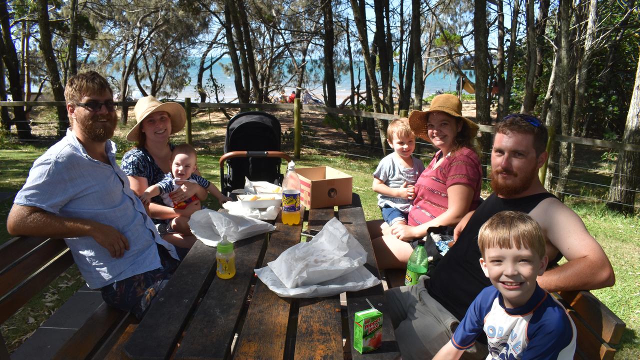 (L) Robert Wain, Louise Richmond with son Aaron Wain share Australia Day lunch with Rebecca Eisel, Justin Ward, Hunter Muray and Nathan Wain. Photo: Stuart Fast