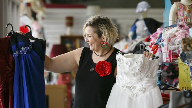 Nice threads: Juanita McMillan at the Dural Salvation Army store. Picture: Tim Pascoe