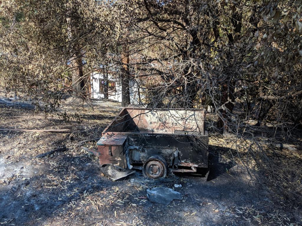 A burnt-out trailer. Picture: Luke Mortimer.