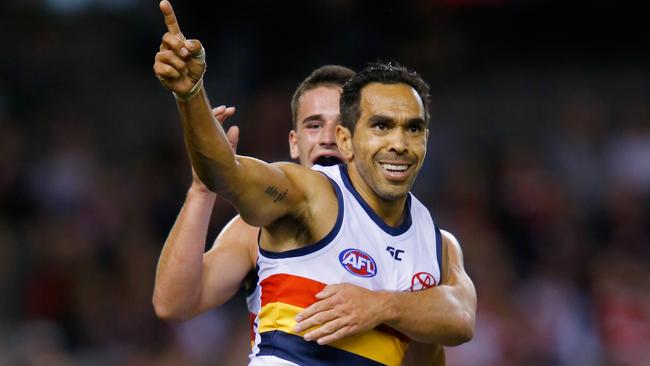 Eddie Betts celebrates one of three goals against St Kilda. Picture: Darrian Traynor/Getty Images