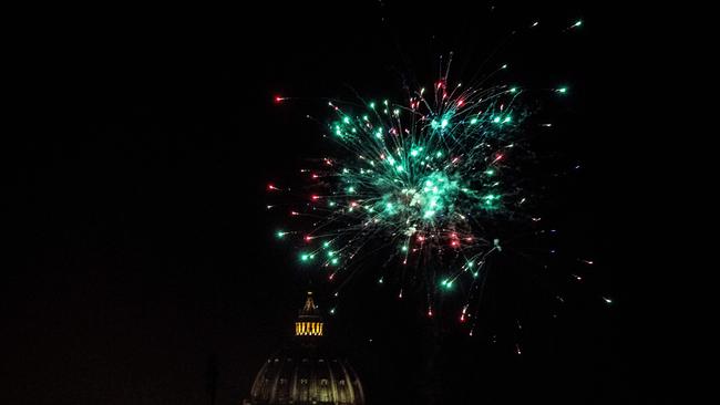 Fireworks over St. Peter's Basilica during New Year's Eve, as a 10:00 pm 07:00 am curfew is implemented in Italy to avoid a third wave of Covid-19 infections, in Rome. Picture: AFP