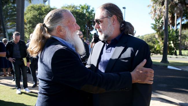 Actors Jack Thompson and Russell Crowe at the launch. Picture: Nathan Edwards