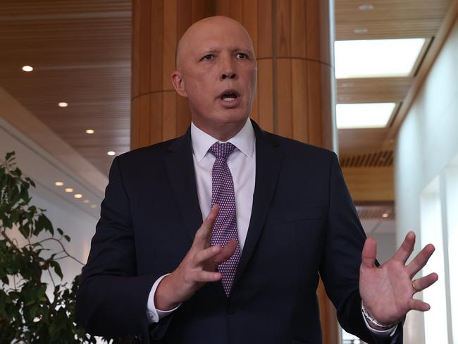 CANBERRA, AUSTRALIA – NewsWire Photos NOVEMBER 23, 2021: Minister defence Peter Dutton spoke to media in Parliament House in Canberra. Picture: NCA NewsWire / Gary Ramage