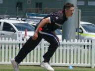 Bowler Andrew Borg in action for the Mackay Magpies.