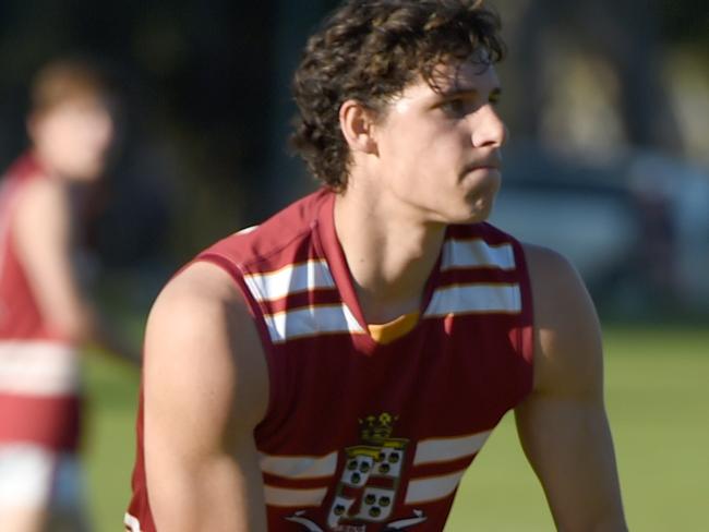 JULY 25, 2020:  Rostrevor and Prince Alfred College played each other in a round one Messenger Shield College Footy match at Rostrevor - PACs #44 James Borlace. Picture: Naomi Jellicoe