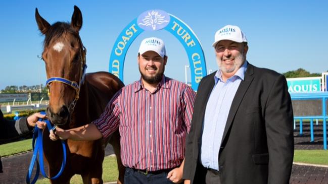 Aquis Australia CEO Justin Fung (left) and Gold Coast Turf Club CEO Steve Lines. Photo: Jade Polley