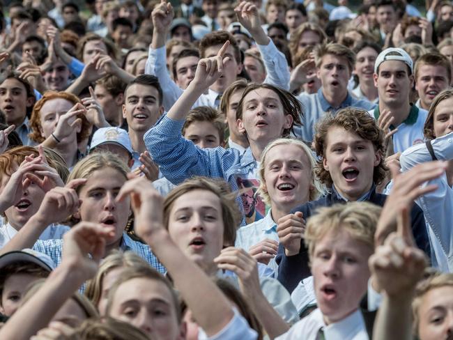 Trinity Grammar students protest over the sacking of deputy headmaster Rohan Brown. Picture: Jake Nowakowski