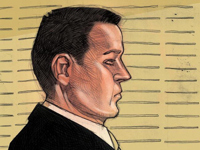 A court sketch of accused murderer Gerard Baden-Clay before the jury retired. Picture: Brett Lethbridge