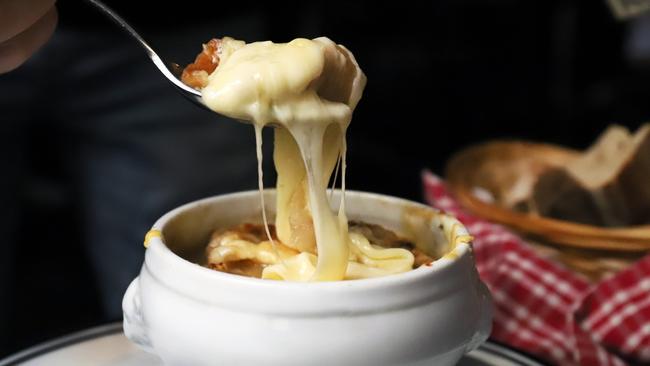 Bistro Papillon’s French onion soup. Picture: Jenifer Jagielski