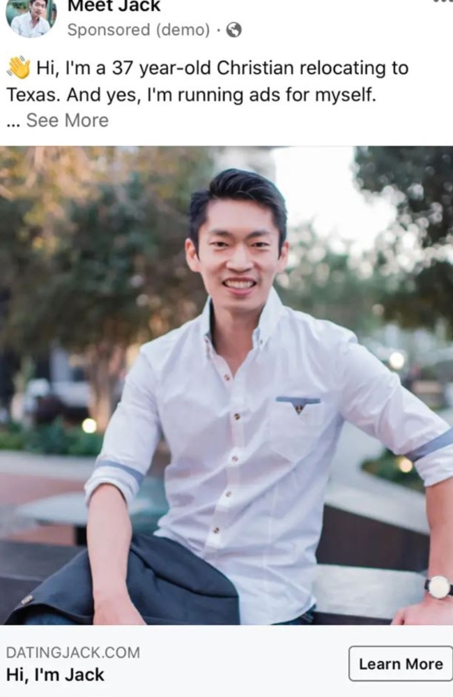 Jack Liu posted a Facebook Ad looking for love. Picture: Supplied