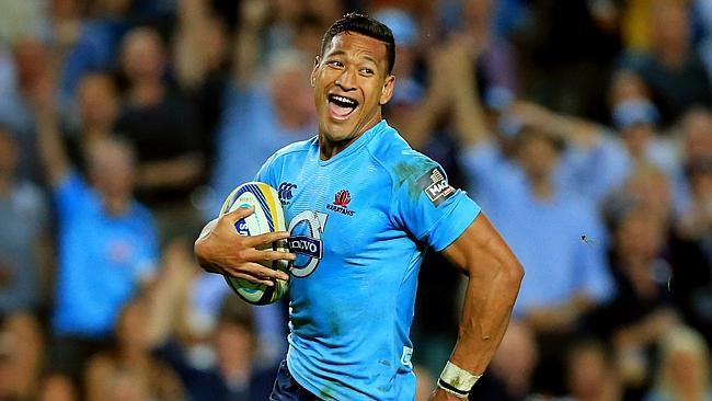 Israel Folau scores his second try of the game for the Waratahs during the NSW Waratahs v