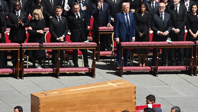Donald Trump and his wife Melania Trumpin the front row at Pope Francis’ funeral at the Vatican last weekend. Picture: AFP