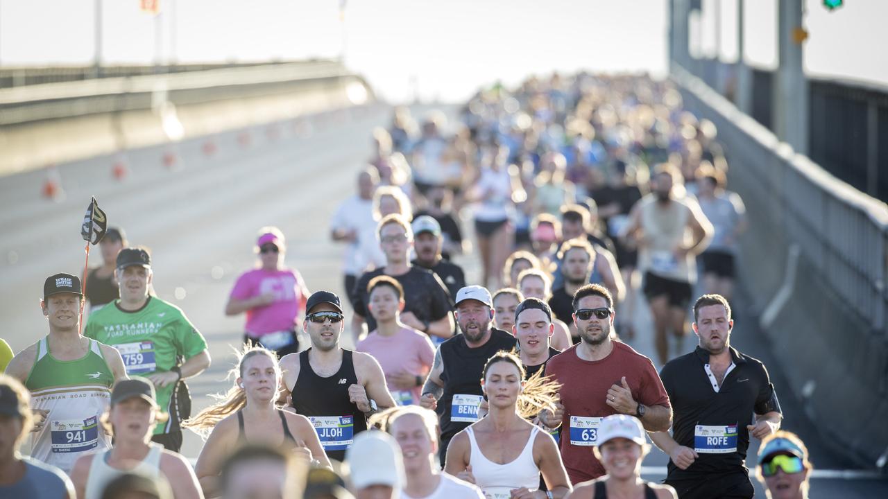 Competitors during Run the Bridge at Hobart. Picture: Chris Kidd