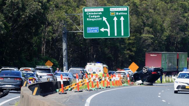 The scene of a car crash on the M1 near Chinderah on Friday, February 28.