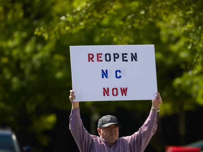 A protester demands North Carolina end its lockdown. Picture: AFP