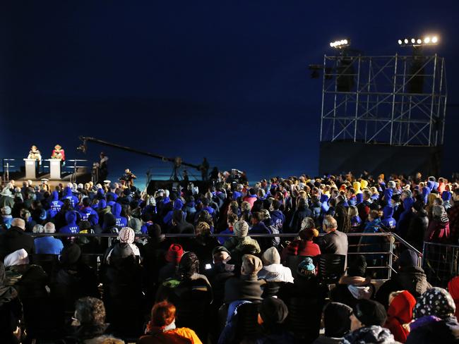 People participate in he Dawn Service ceremony at the Anzac Cove beach, the site of World War I landing of the ANZACs. Picture: AP Photo/Emrah Gurel