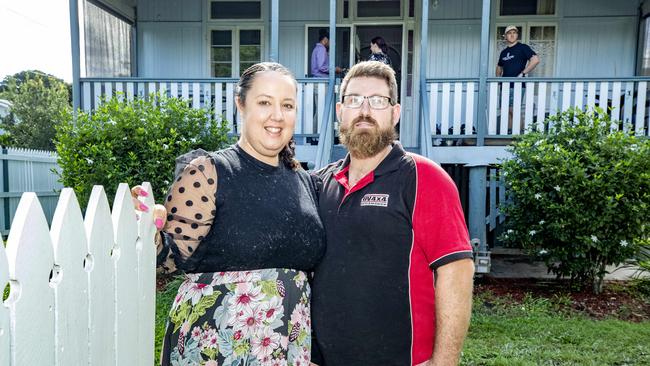 Samantha Vlajic and Kye Airey inspect a rental property at 46 Lasseter Street, Kedron on Thursday. Picture: Richard Walker