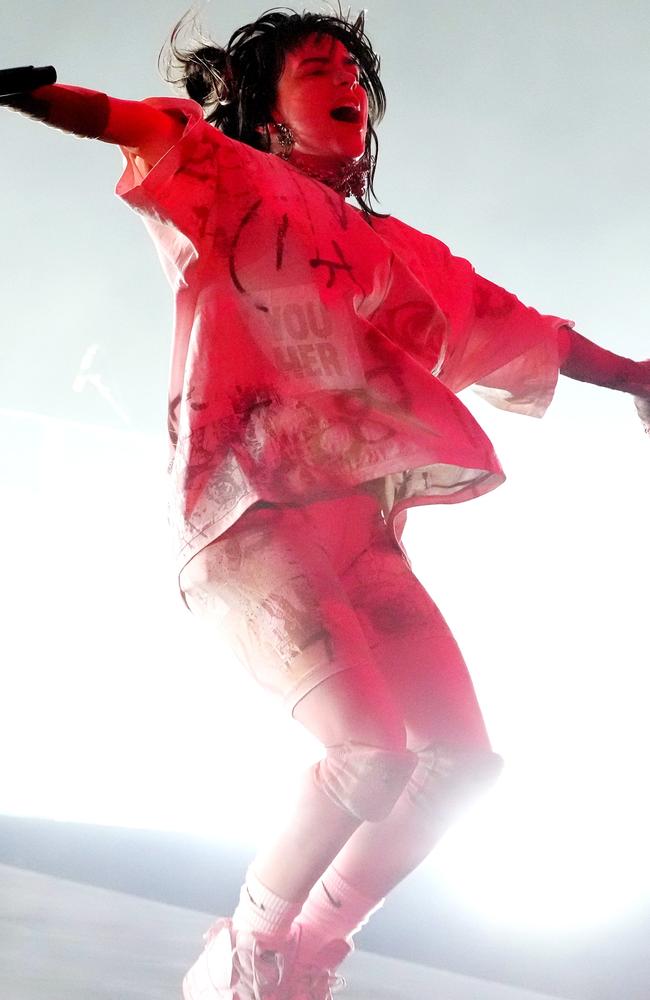 Billie Eilish performs onstage at the 2022 Coachella Music Festival. (Photo by Kevin Mazur/Getty Images for ABA)