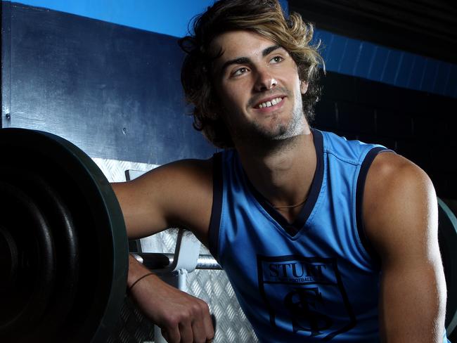 A young Brodie Grundy working out in the Double Blues gym ahead of the 2012 AFL draft. He was taken by Collingwood with pick No. 18.