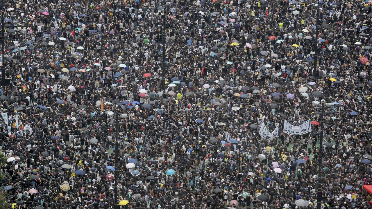 Protesters gather on Victoria Park in Hong Kong on Sunday, Aug. 18, 2019. Thousands of people streamed into a park in central Hong Kong on Sunday for what organizers hope will be a peaceful demonstration for democracy in the semi-autonomous Chinese territory. Picture: AP/Kin Cheung