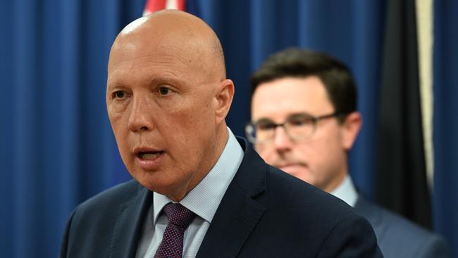 Peter Dutton says it ‘became obvious’ to him that Australia should opt for the US Virginia-class boats under the trilateral AUKUS partnership with the US and UK. Picture: Lyndon Mechielsen