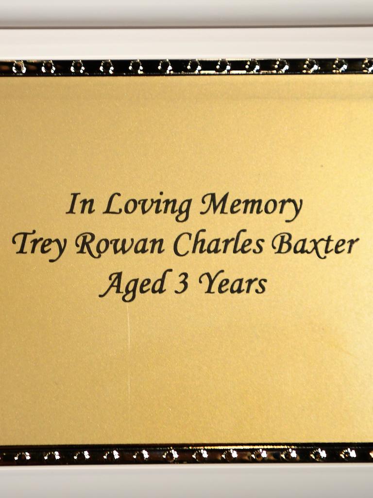 Three-year-old Trey’s plaque.