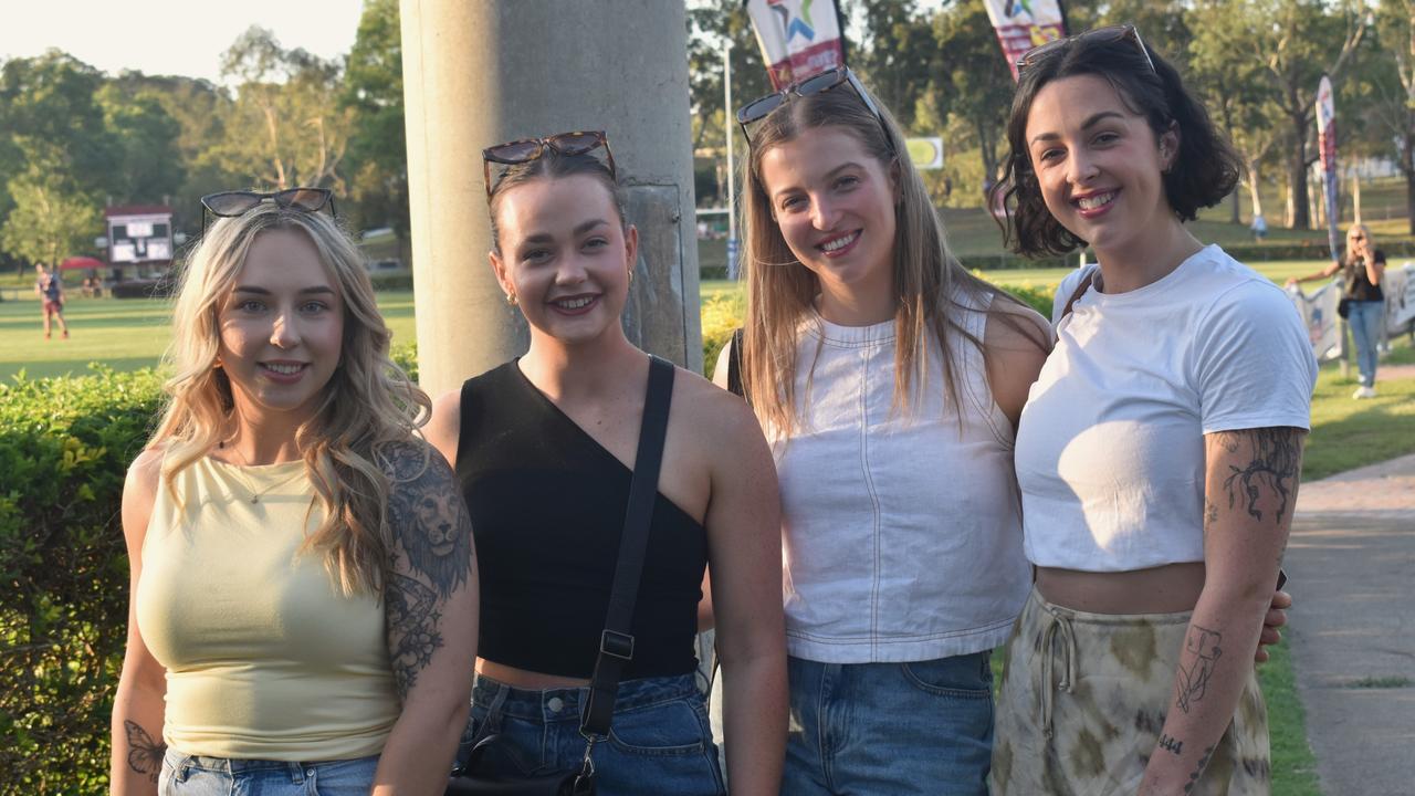 Raina Collett, Emma Green, Rachel Thomas and Ashleigh Green at the CQ Legends Capras versus Comets game at Rugby Park, Rockhampton, on October 26, 2024.
