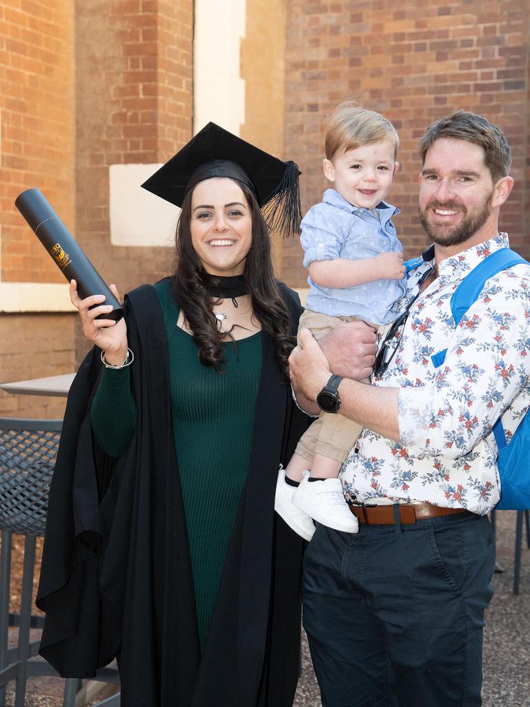 Demi Johnson celebrated her Bachelor of Nursing graduation son Hudson and partner Michael Bailey. UniSQ graduation ceremony at Empire Theatre, Tuesday June 27, 2023.