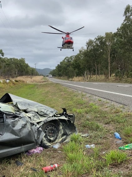 The crash scene on the Bruce Highway at Clement.