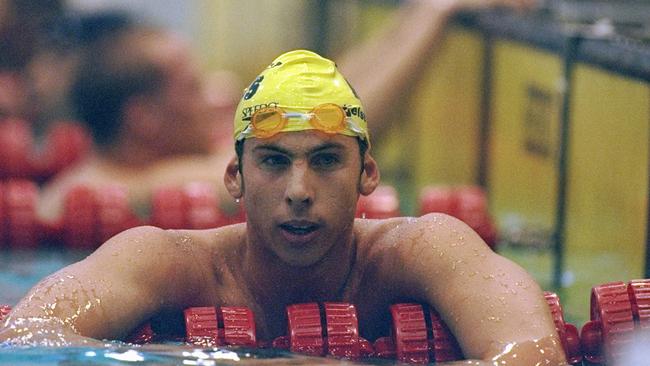 Grant Hackett looks on during the Pan Pacific Swim Championships in Fukuoka City, Japan. Picture: Al Bello/Allsport