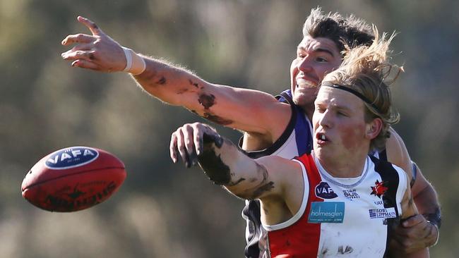 VAFA footy: Ajax v Uni Blacks played at at Gary Smorgon Oval. Jake Wrobel  for Ajax right.Picture: Stuart Milligan