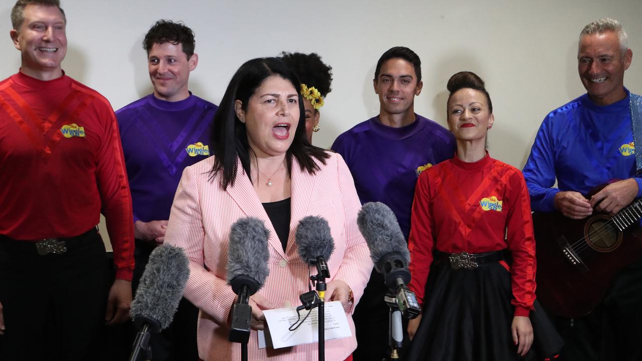 Industrial Relations Minister Grace Grace joined by The Wiggles to launch a new song and electrical safety campaign. Picture: Liam Kidston