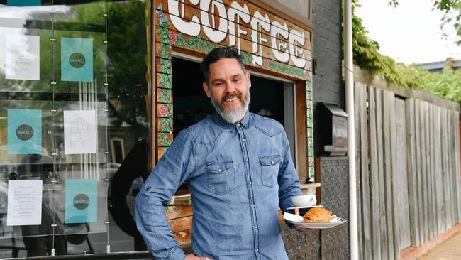 Joshua Muller outside of his new cafe Erb'n'flo Coffee &amp; Breakfast Bar on Sturt St. Picture: AAP/Morgan Sette