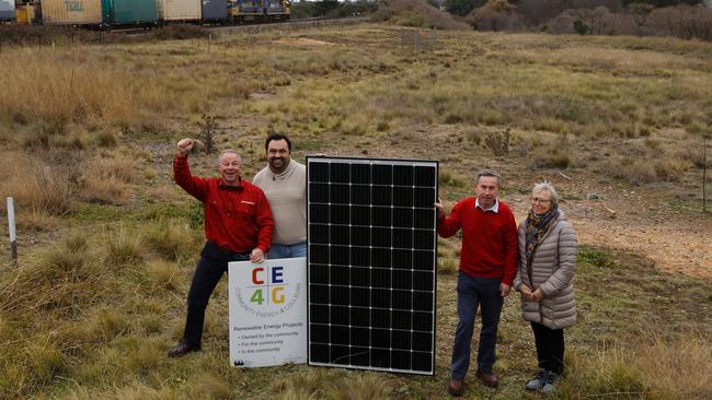 The committed locals turning this old gravel pit into a community solar farm(from left) Ed Suttle, Alex Ferrara, Peter Fraser, Louise Bennetts, (CE4G). Picture: supplied