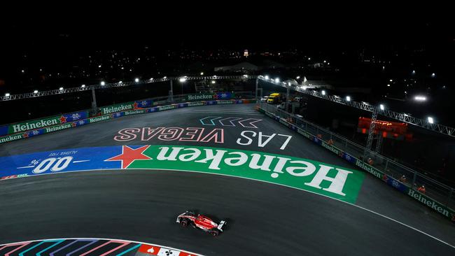 Charles Leclerc on track during practice ahead of the F1 Grand Prix of Las Vegas at Las Vegas Strip Circuit. Picture: AFP