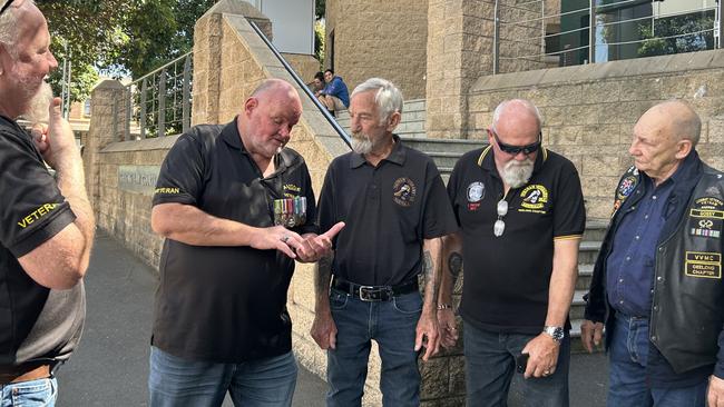 Veterans gathered outside of court on Wednesday.