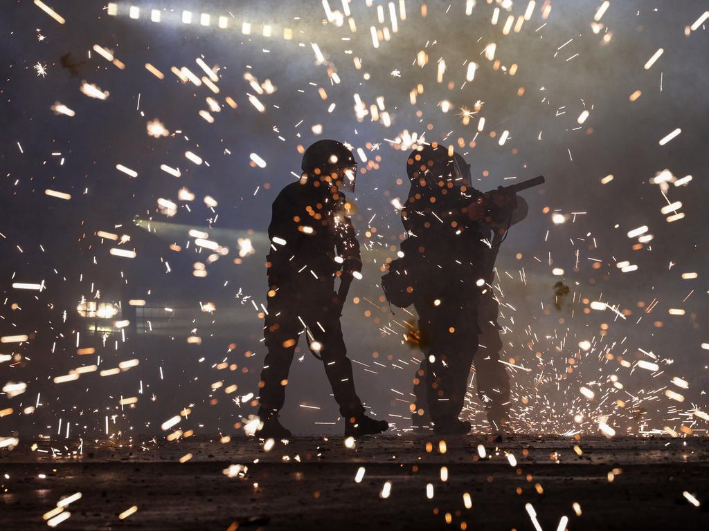 Police are seen on day four of protests. Picture: Giorgi ARJEVANIDZE / AFP