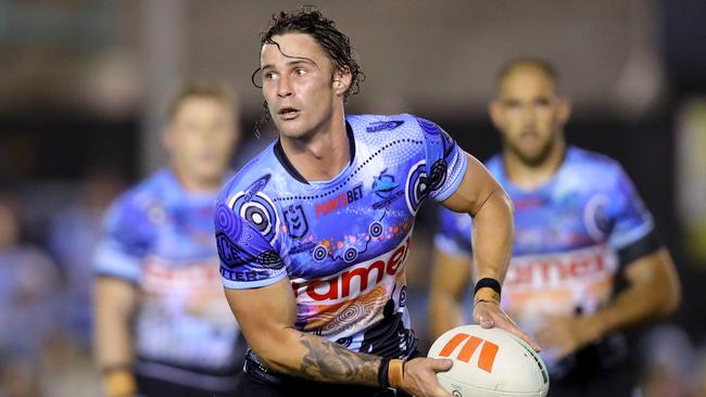 Sharks star Nicho Hynes tried his best to get Cronulla’s attack flowing, but ill-discipline cost them dearly. Picture: Getty Images.