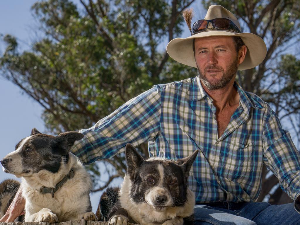 Bernie Shakeshaft with dogs Girl and Lou. Picture: Clayton Rose