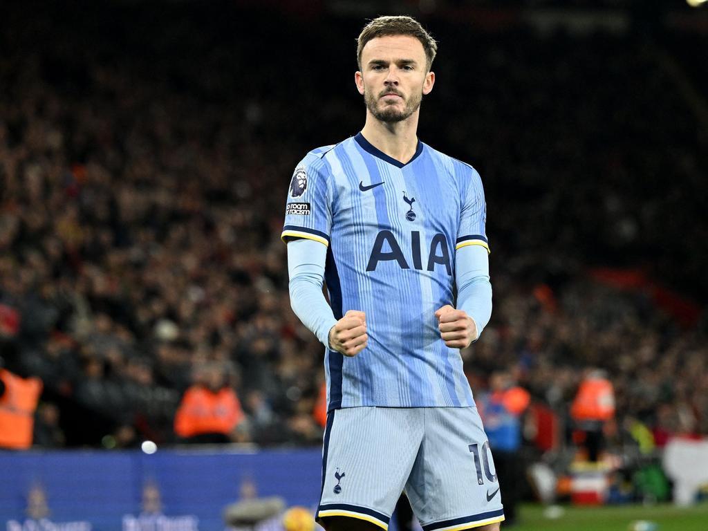 James Maddison celebrates scoring Tottenham's first goal. Picture: AFP