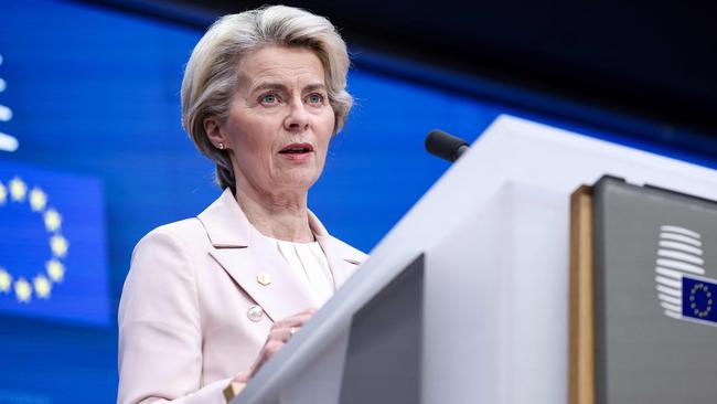 Ursula von der Leyen closes the 16-hour summit in Brussels on Friday. Picture: AFP