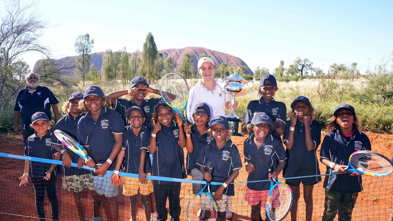 Ash Barty runs a tennis camp in Uluru. Picture: Scott Barbour/Tennis Australia/ AFP