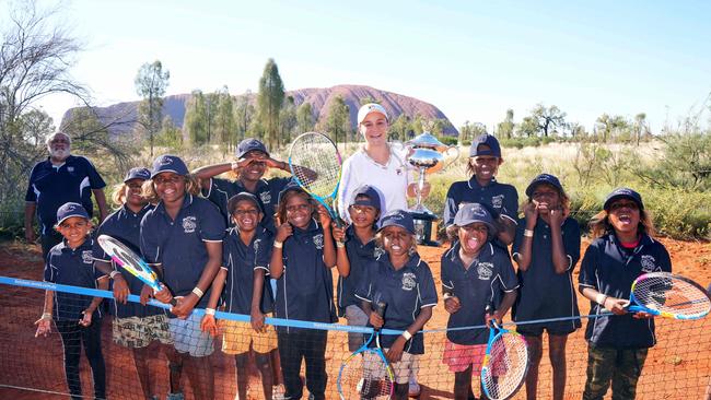 Ash Barty runs a tennis camp in Uluru. Picture: Scott Barbour/Tennis Australia/ AFP