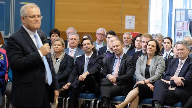 Scott Morrison delivers his first speech as PM at the Menzies Research Centre at the Mirambeena Community Centre in Albury, NSW. Picture: AAP.