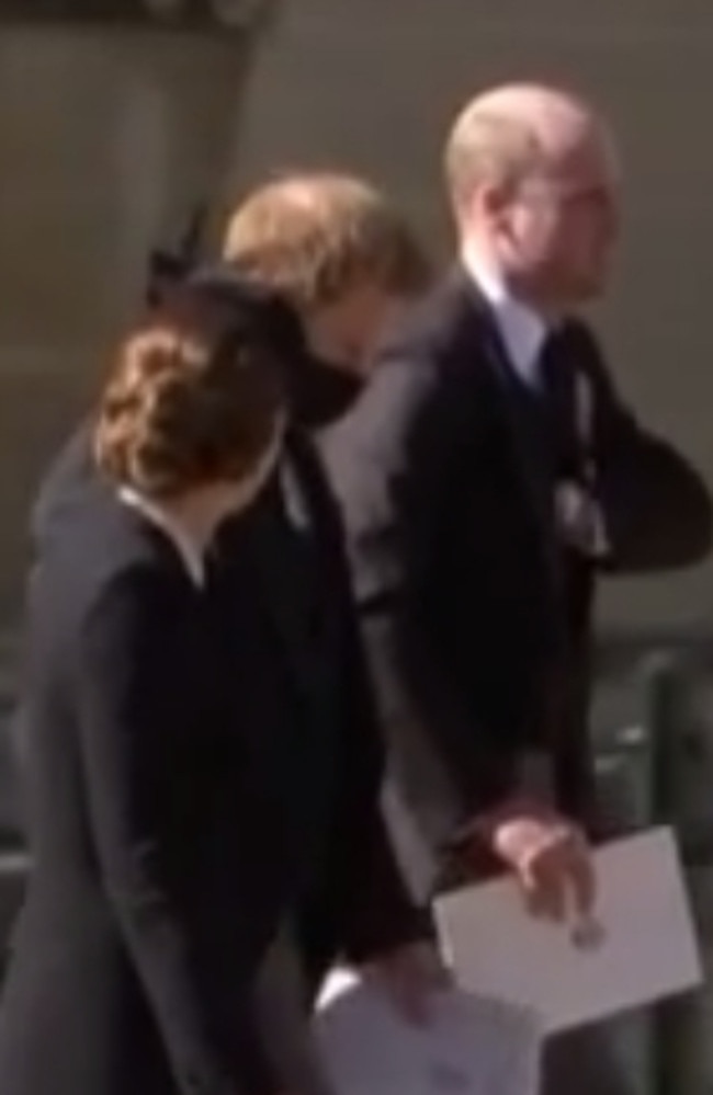 Prince Harry and Prince William walking together after the funeral service for Prince Philip. Picture: 7NEWS