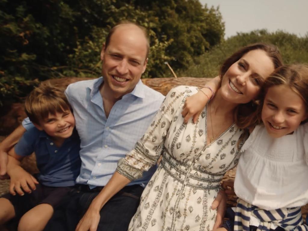 Princess Catherine and Prince William with their kids in the video. Picture: @KensingtonRoyal on X