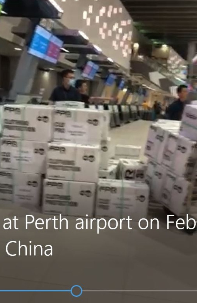 China-bound surgical masks at Perth Airport Picture: Candace Sutton