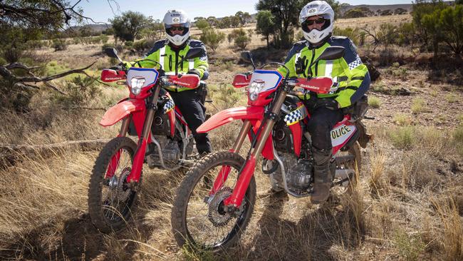 Motorcycle Officers from the Public Transport Safety Section assist Major Crime in searching Peak Rd, North of Peterborough. Picture: Emma Brasier