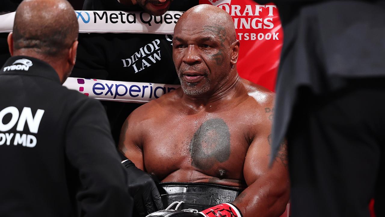 Tyson on his stool during the fight. (Photo by Al Bello/Getty Images for Netflix Ã&#130;Â© 2024)