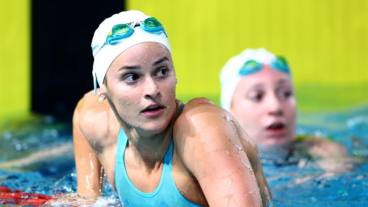 BRISBANE, AUSTRALIA - JUNE 11: Kaylee McKeown of Queensland reacts after winning the WomenÃ¢â&#130;¬â&#132;¢s 100m Backstroke Final during the 2024 Australian Swimming Trials at Brisbane Aquatic Centre on June 11, 2024 in Brisbane, Australia. (Photo by Quinn Rooney/Getty Images)